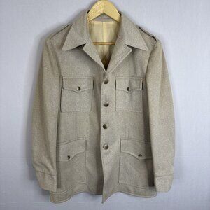 Vintage 1970s Beige Safari Field Jacket Four Pocket Military Style Men’s Medium